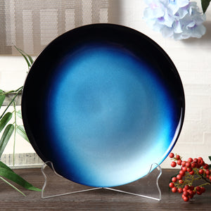 Syosaku Japanese Urushi Glass Flat Dinner Plate 11-inch (28cm) Gradation Blue, Dishwasher Safe - Syosaku-Japan