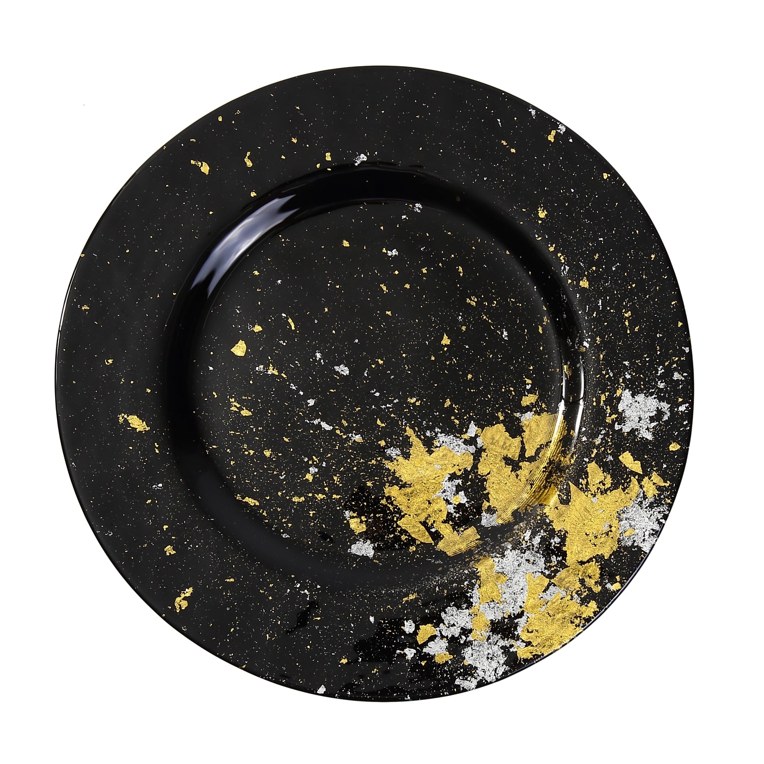 Syosaku Japanese Urushi Glass Dinner Plate 12.5-inch (32cm) Jet Black with Gold Leaf, Dishwasher Safe - Syosaku-Japan