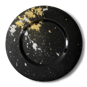 Syosaku Japanese Urushi Glass Charger Plate 13.9-inch (35cm) Jet Black with Gold Leaf, Dishwasher Safe - Syosaku-Japan