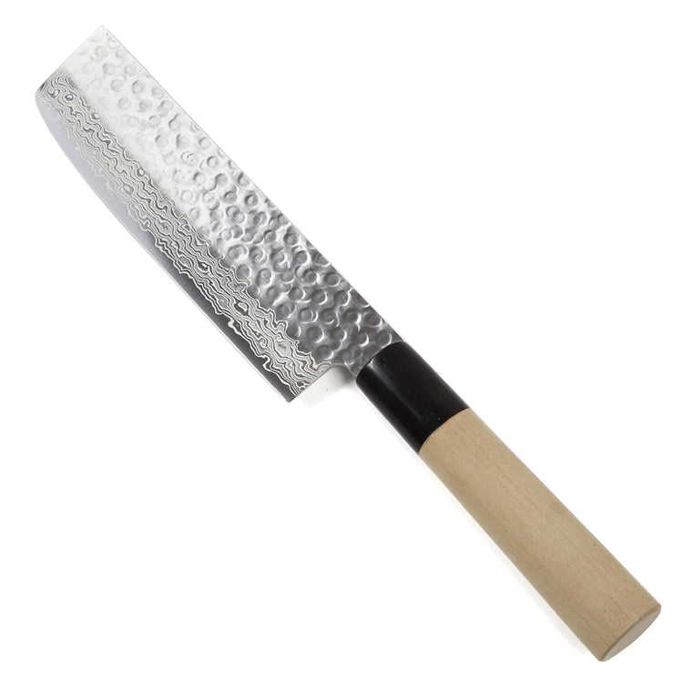 Syosaku Japanese Vegetable Best Sharp Kitchen Chef Knife Hammered Damascus VG-10 46 Layer D-Shape Magnolia Wood Handle, Nakiri 6.3-inch (160mm) - Syosaku-Japan